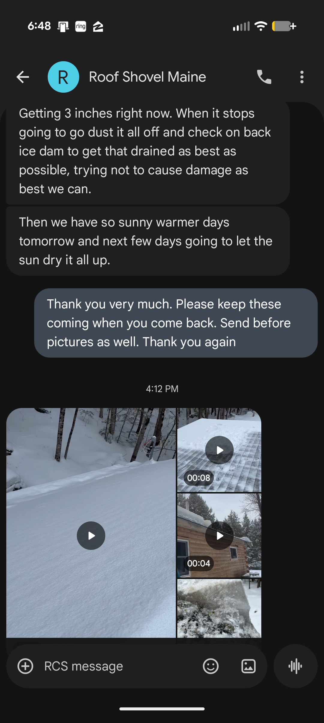 Contractor Written Confirmation of Ice Dam